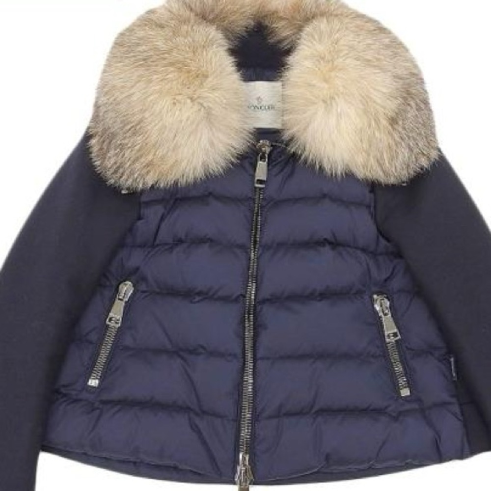 Navy Puffer Jacket with  Fur Collar